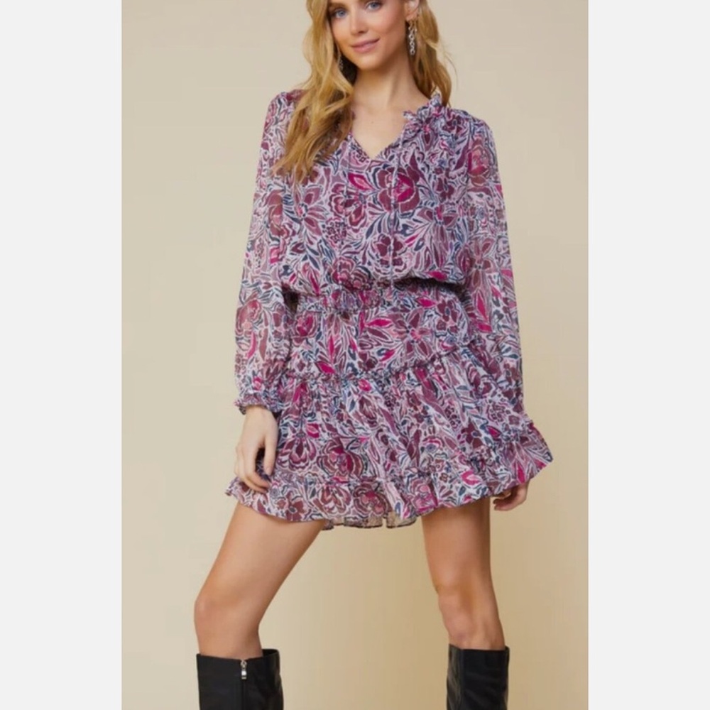 SKIES ARE BLUE ANEMONE PRINT RUFFLED MINI DRESS XS NWT